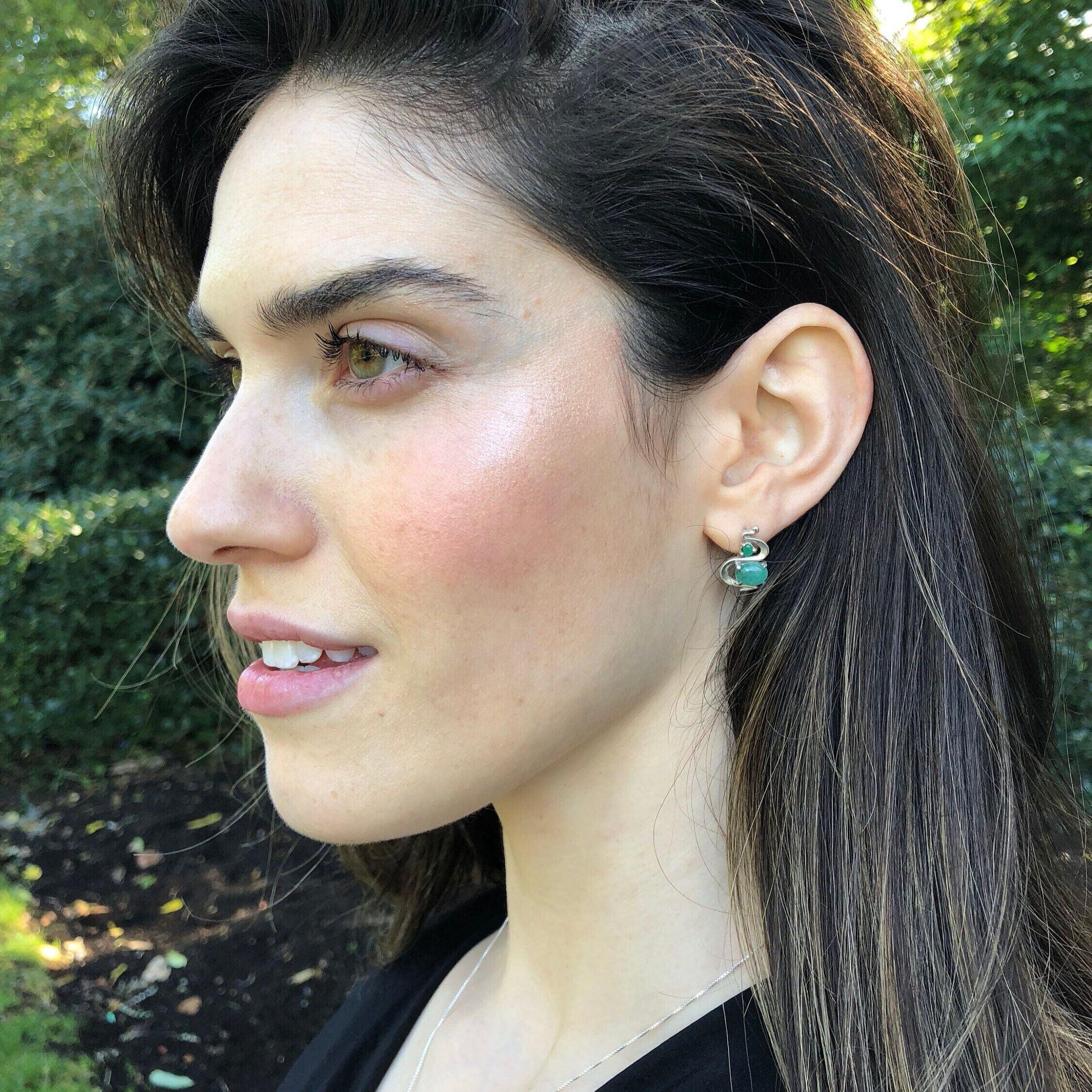 Lapis Earrings, Natural Lapis Lazuli, Natural Emerald, Blue Earrings, December Birthstone, Vintage Earrings, Silver Earrings, Lapis Lazuli