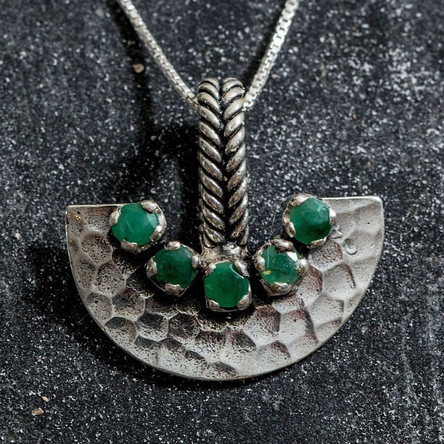 Emerald Pendant, Natural Emerald, 1 Carat Emerald, Egyptian Pendant, Ancient Egyptian Jewelry, Silver Pendant, Solid Silver, Pure Silver