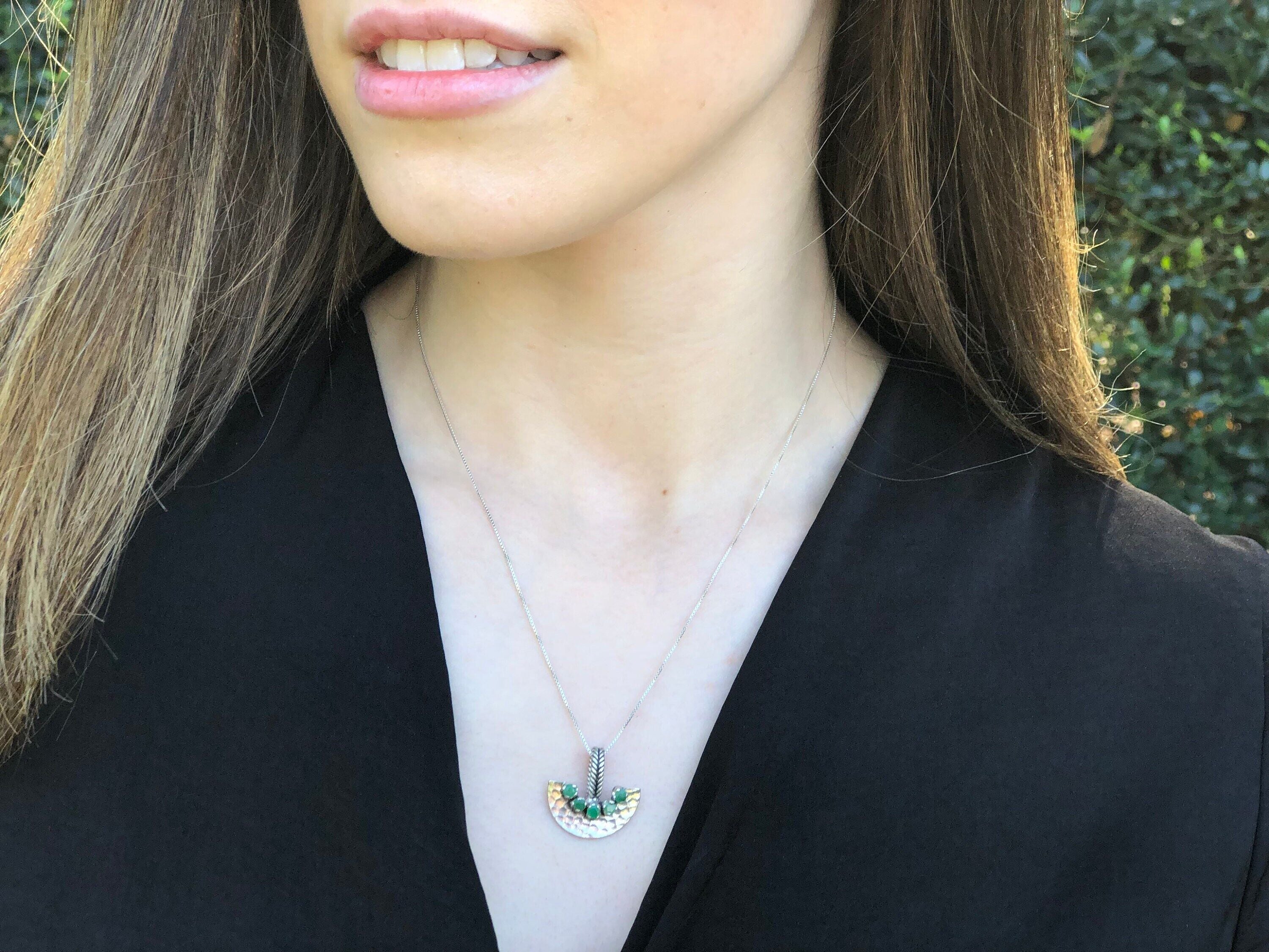 Emerald Pendant, Natural Emerald, 1 Carat Emerald, Egyptian Pendant, Ancient Egyptian Jewelry, Silver Pendant, Solid Silver, Pure Silver