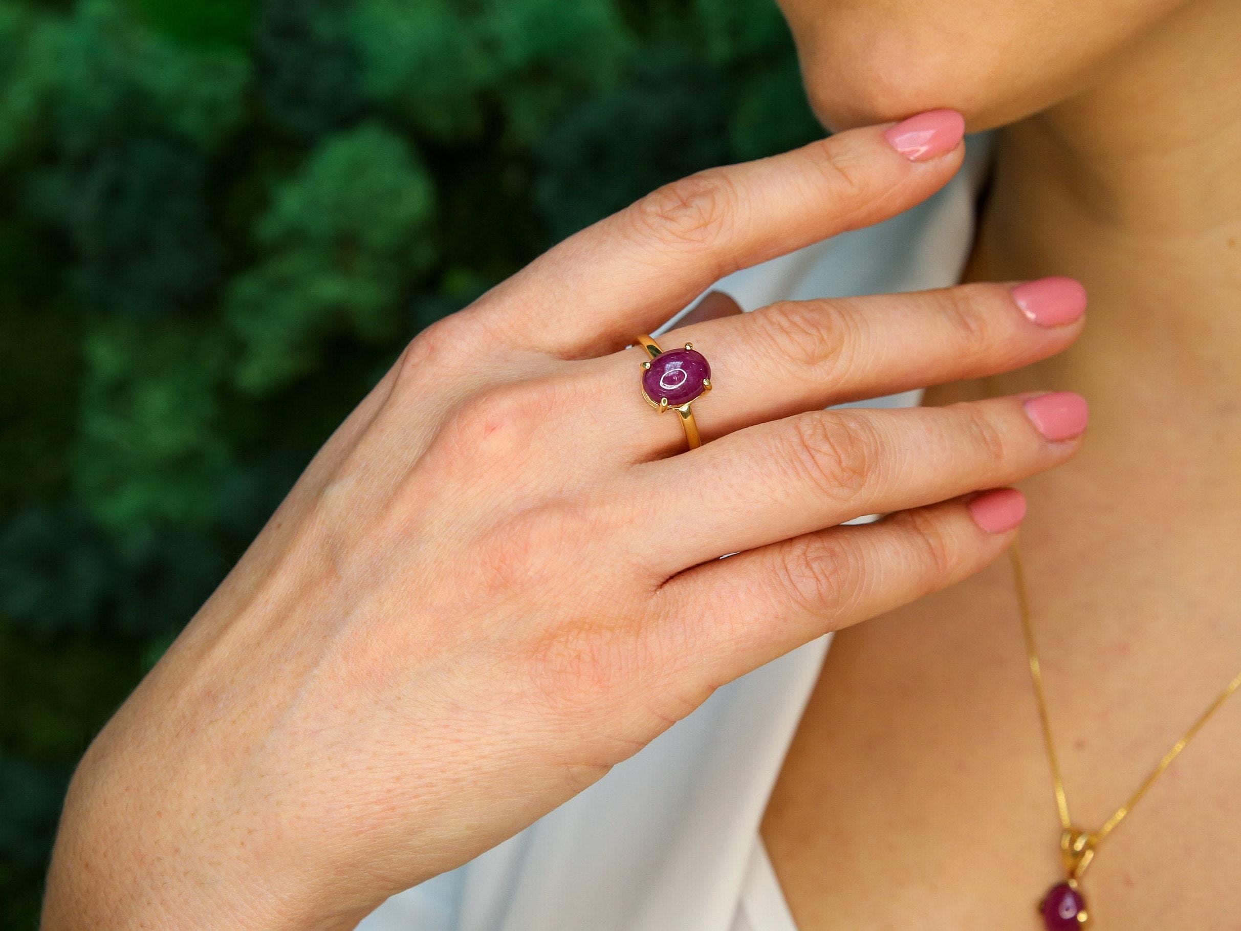 Elegant 18k Gold Vermeil Ruby Ring featuring a stunning Oval Natural Red Ruby, perfect for daily wear and special occasions.