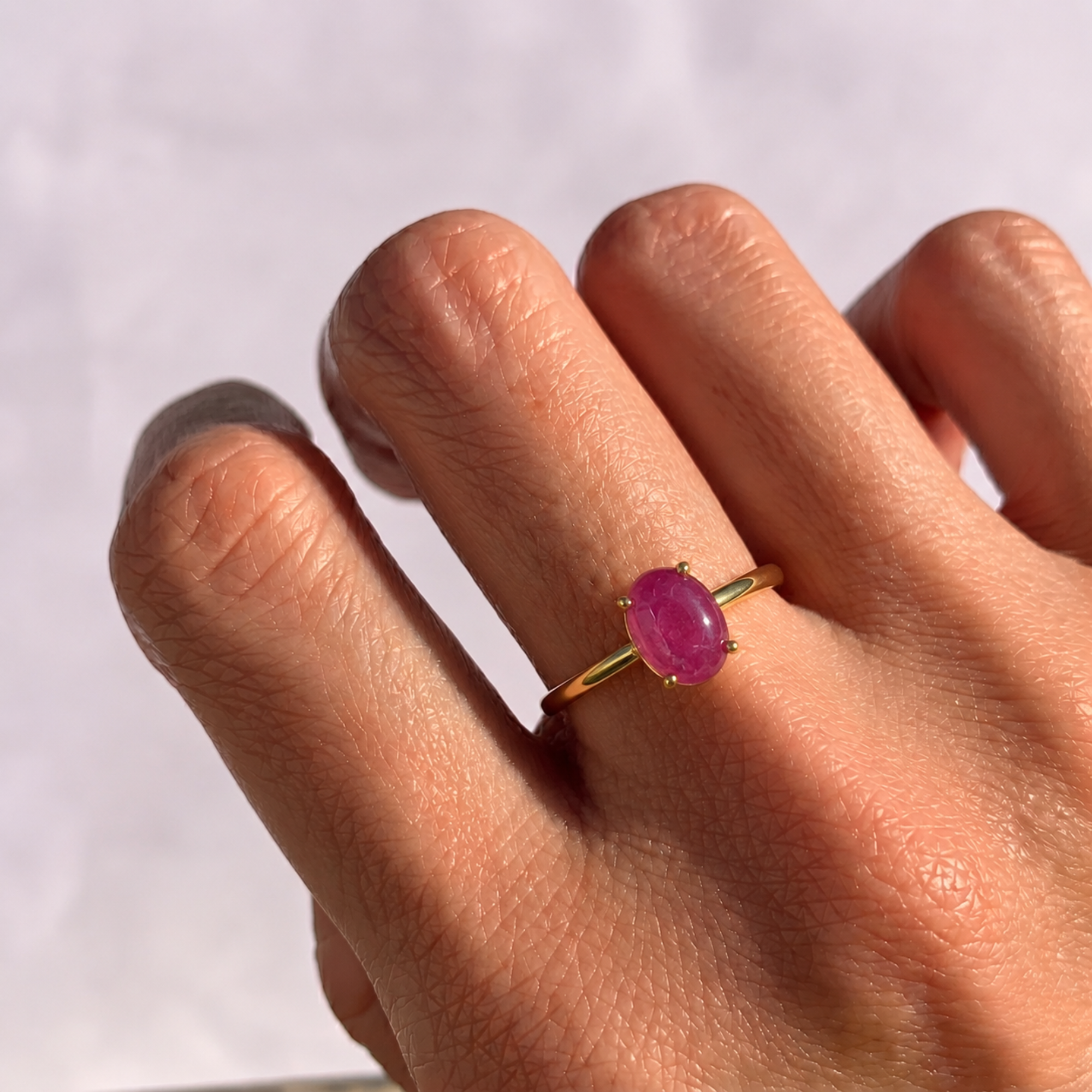 Elegant 18k Gold Vermeil Ruby Ring featuring a stunning Oval Natural Red Ruby, perfect for daily wear and special occasions.