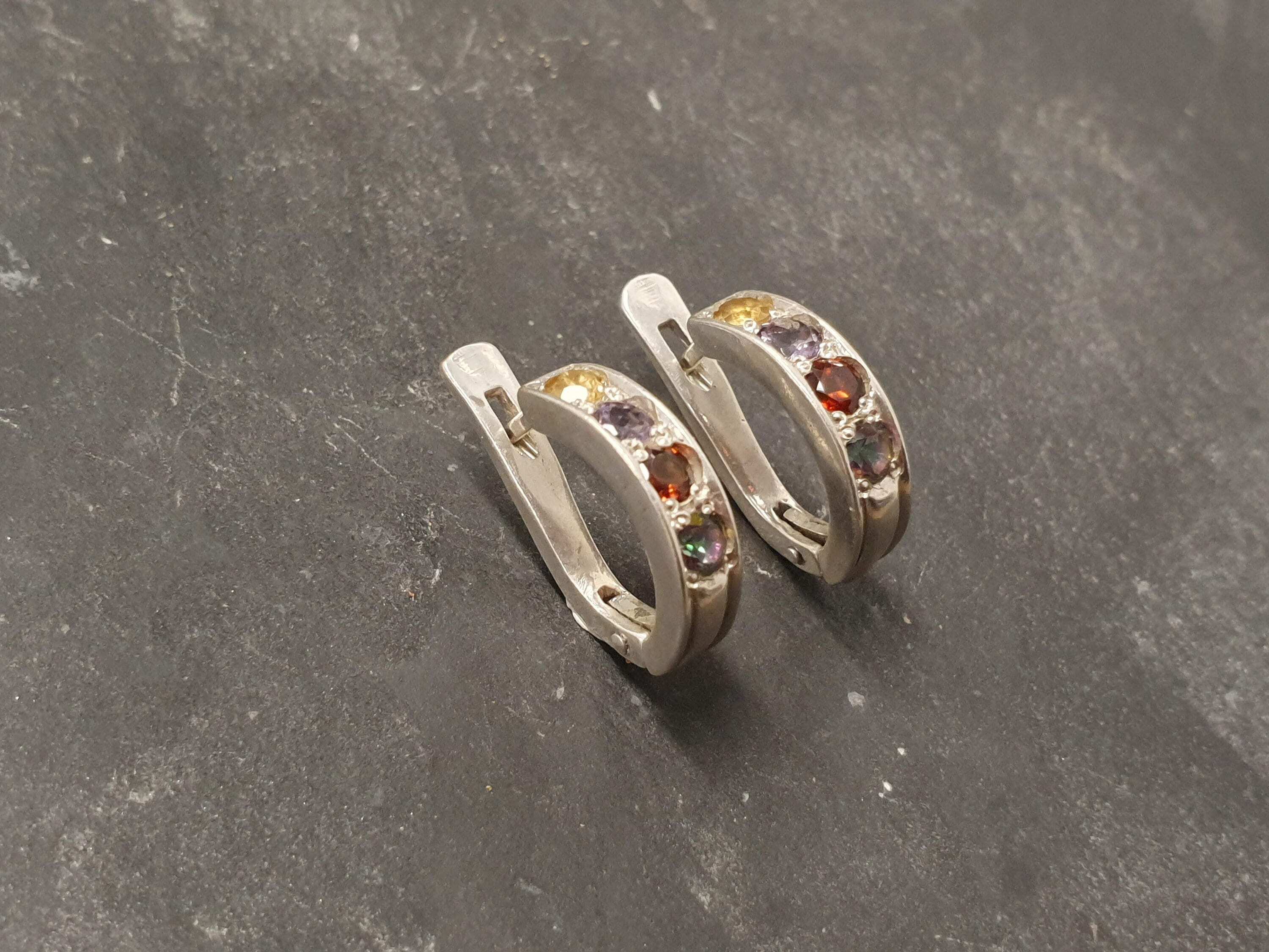 Topaz Earrings, Natural Topaz, Birthstone Earrings, Eternity Earrings, Vintage Earrings, Half Circle Earrings, Topaz Studs, Silver Earrings