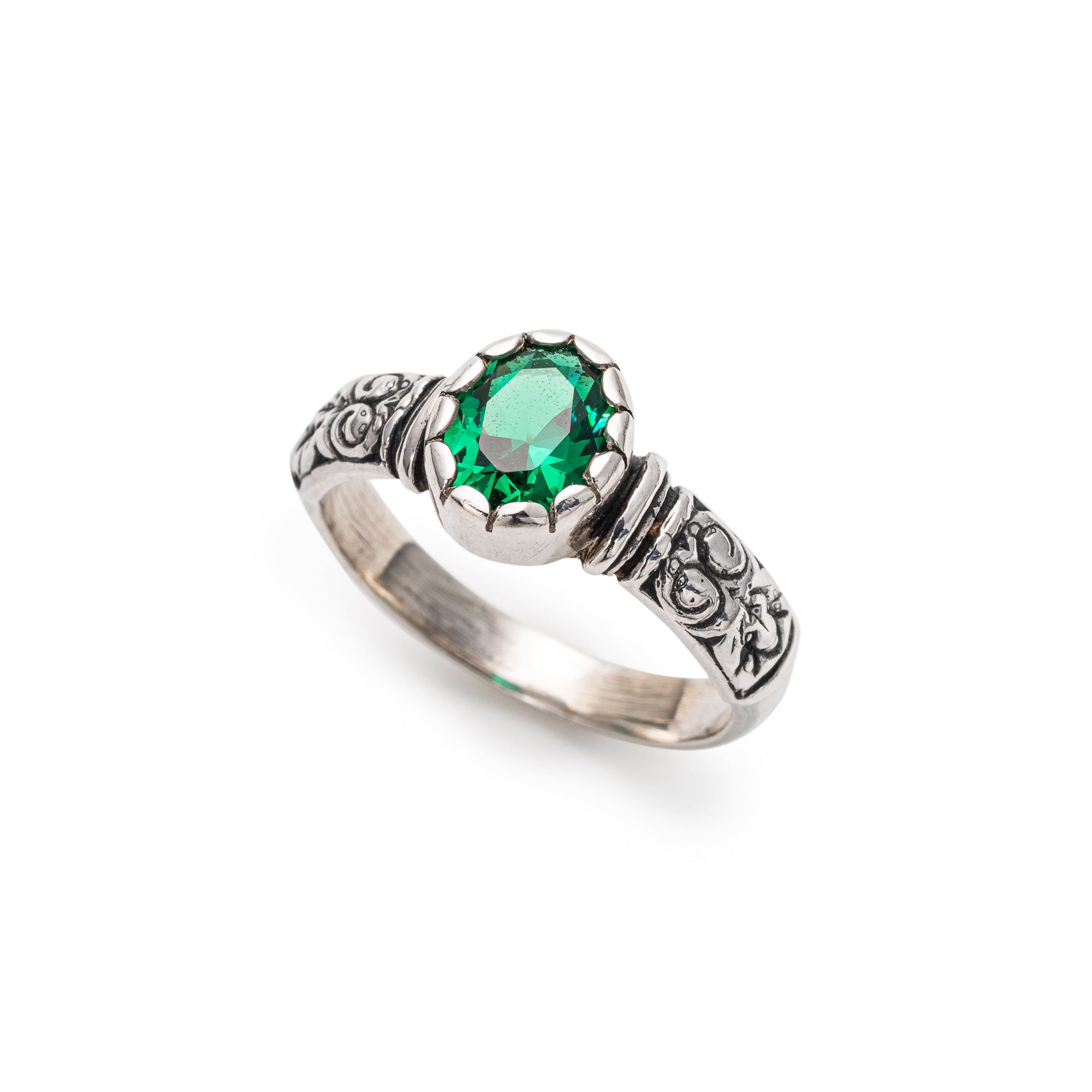 Created Emerald Ring made in 925 Sterling Silver with Oval Created Green Emerald in Prong setting, May Birthstone gift idea, symbolizes, ideal for everyday wear and perfect for birthday gifting and special occasions.
