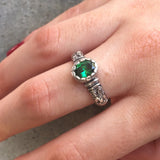 Tribal Emerald Ring - Green Bohemian Ring, Thick Band Ring