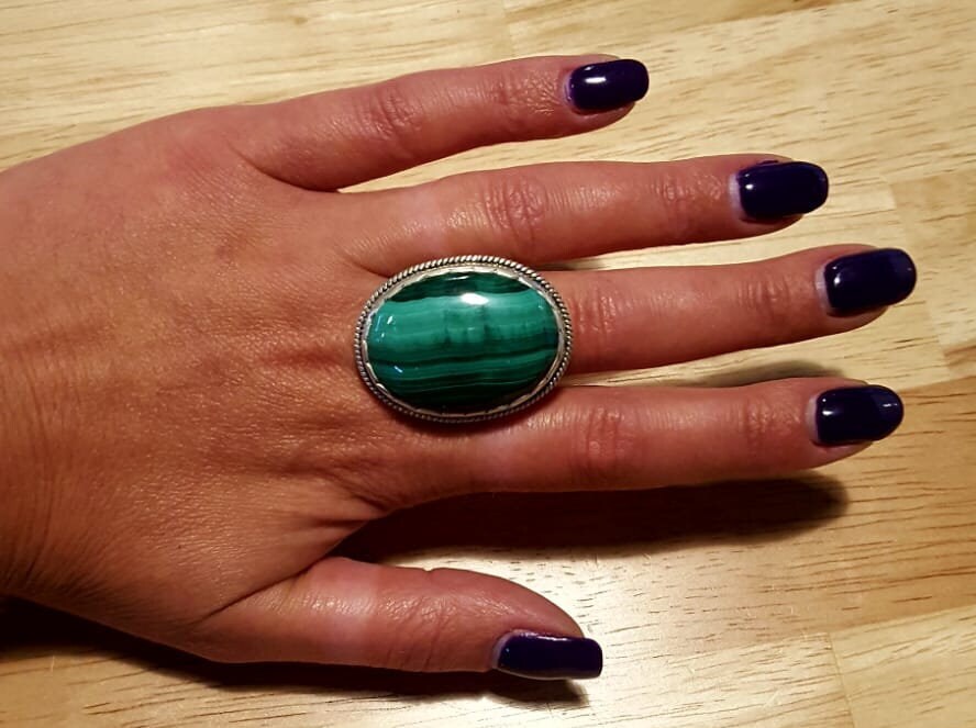 Very Big Malachite Ring, Natural Malachite, Vintage Rings, Large Stone, Natural Stone, Green Ring, Solid Silver, Antique Ring, Malachite