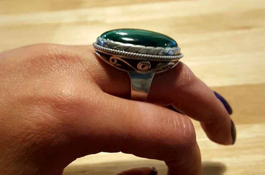 Antique shops sterling Navajo malachite ring adjustable