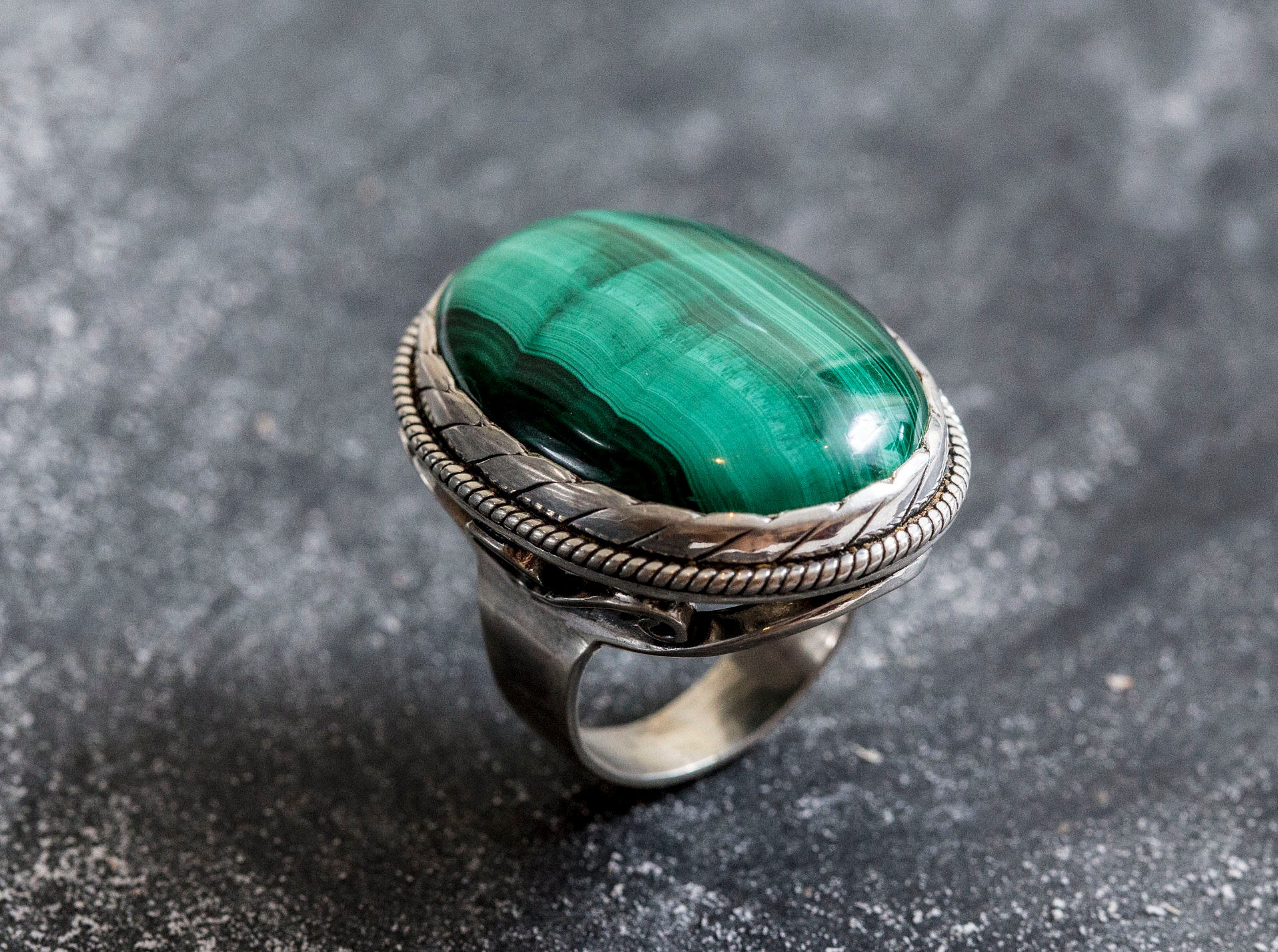 Very Big Malachite Ring, Natural Malachite, Vintage Rings, Large Stone, Natural Stone, Green Ring, Solid Silver, Antique Ring, Malachite
