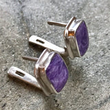 Charoite Earrings - REAL Charoite Earrings - Purple Square Studs