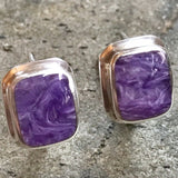 Charoite Earrings - REAL Charoite Earrings - Purple Square Studs