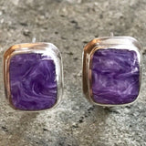 Charoite Earrings - REAL Charoite Earrings - Purple Square Studs