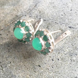 Flower Emerald Earrings - Genuine Emerald Studs - Green Flower Earrings