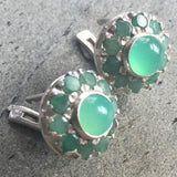 Flower Emerald Earrings - Genuine Emerald Studs - Green Flower Earrings