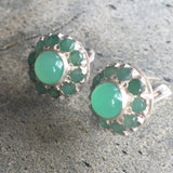 Flower Emerald Earrings - Genuine Emerald Studs - Green Flower Earrings