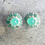 Flower Emerald Earrings - Genuine Emerald Studs - Green Flower Earrings