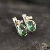 Mint Emerald Earrings - Mint Green Studs - Vintage Oval Earrings