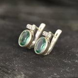 Mint Emerald Earrings - Mint Green Studs - Vintage Oval Earrings