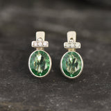 Mint Emerald Earrings - Mint Green Studs - Vintage Oval Earrings