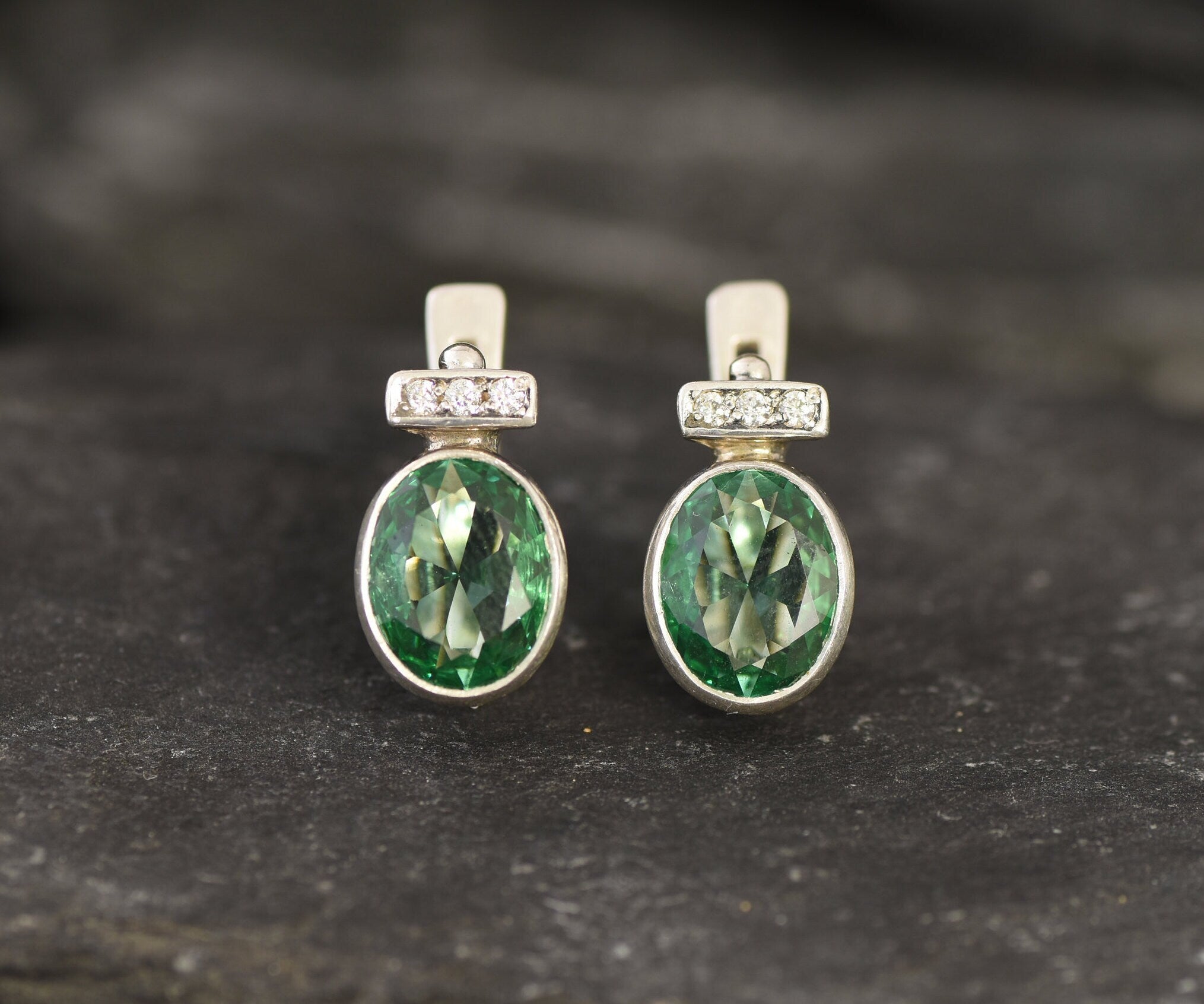 Created Emerald Earrings made in 925 Sterling Silver with Created Mint Emerald in Bezel setting, May Birthstone gift idea, symbolizes, ideal for everyday wear and perfect for birthday gifting and special occasions.