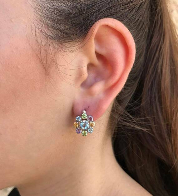 Peridot Earring, Flower Earring, Amethyst Earring, Blue Topaz Earring, Silver Earring, August Earring, December Earring, February Earring