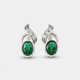 Created Emerald Earrings made in 925 Sterling Silver with Oval Created Green Emerald in Bezel setting, May Birthstone gift idea, symbolizes, ideal for everyday wear and perfect for birthday gifting and special occasions.