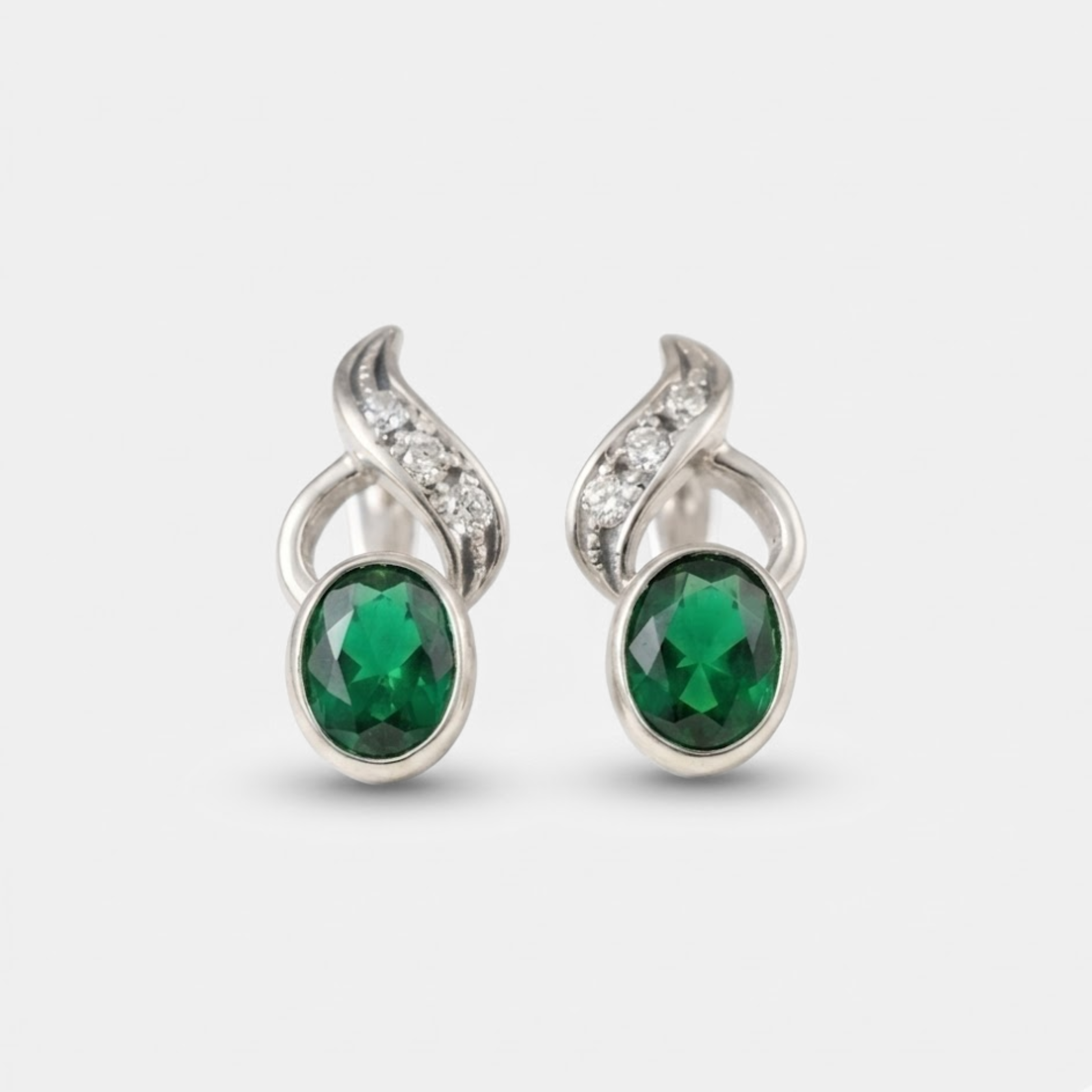 Created Emerald Earrings made in 925 Sterling Silver with Oval Created Green Emerald in Bezel setting, May Birthstone gift idea, symbolizes, ideal for everyday wear and perfect for birthday gifting and special occasions.