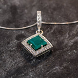 Chic Created Emerald Pendant in 925 Sterling Silver, featuring a Halo design—an ideal gift for May birthdays and elegant wear.