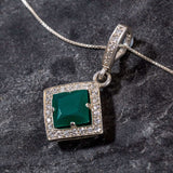 Beautifully crafted 925 Sterling Silver pendant showcasing a Square Created Green Emerald, an ideal May birthstone keepsake.