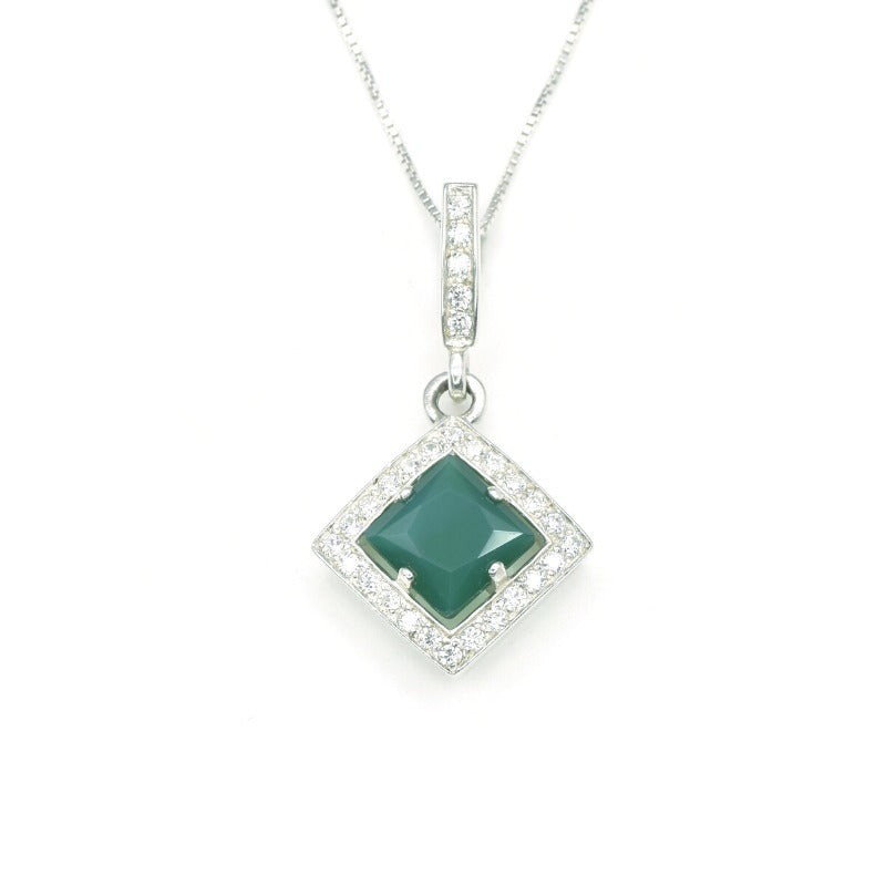 Created Emerald Pendant made in 925 Sterling Silver with Square Created Green Emerald in Halo setting, May Birthstone gift idea, symbolizes, ideal for everyday wear and perfect for birthday gifting and special occasions.