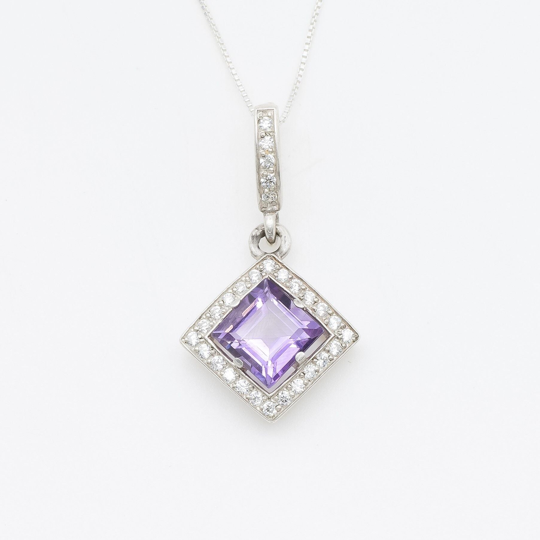 Amethyst Pendant, Natural Amethyst, February Birthstone, Purple Vintage Pendant, Square Pendant, Amethyst Necklace, Amethyst, 925 Silver