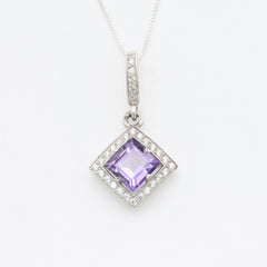 Amethyst Pendant, Natural Amethyst, February Birthstone, Purple Vintage Pendant, Square Pendant, Amethyst Necklace, Amethyst, 925 Silver