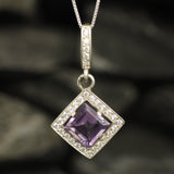 Amethyst Pendant, Natural Amethyst, February Birthstone, Purple Vintage Pendant, Square Pendant, Amethyst Necklace, Amethyst, 925 Silver