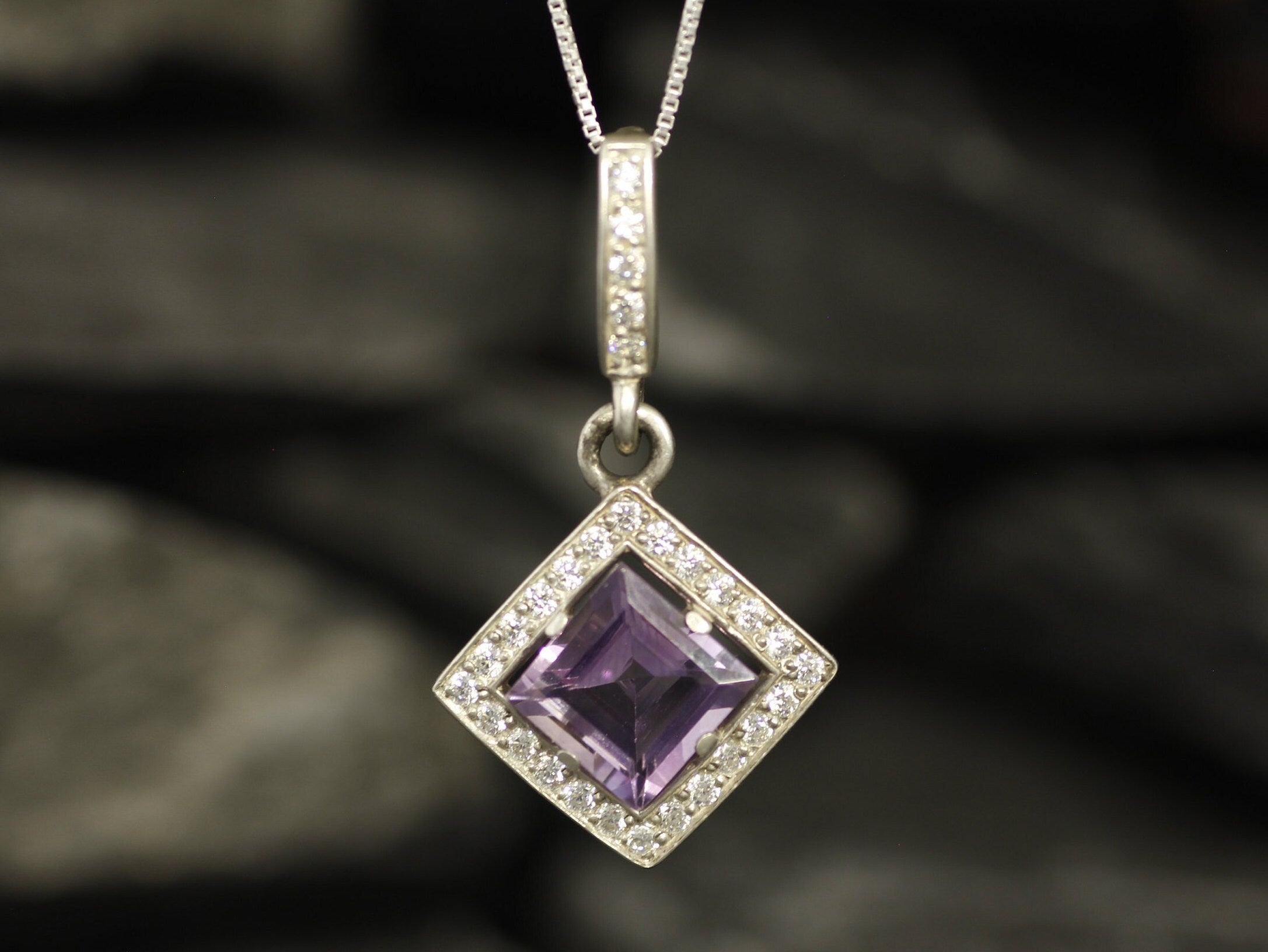 Amethyst Pendant, Natural Amethyst, February Birthstone, Purple Vintage Pendant, Square Pendant, Amethyst Necklace, Amethyst, 925 Silver