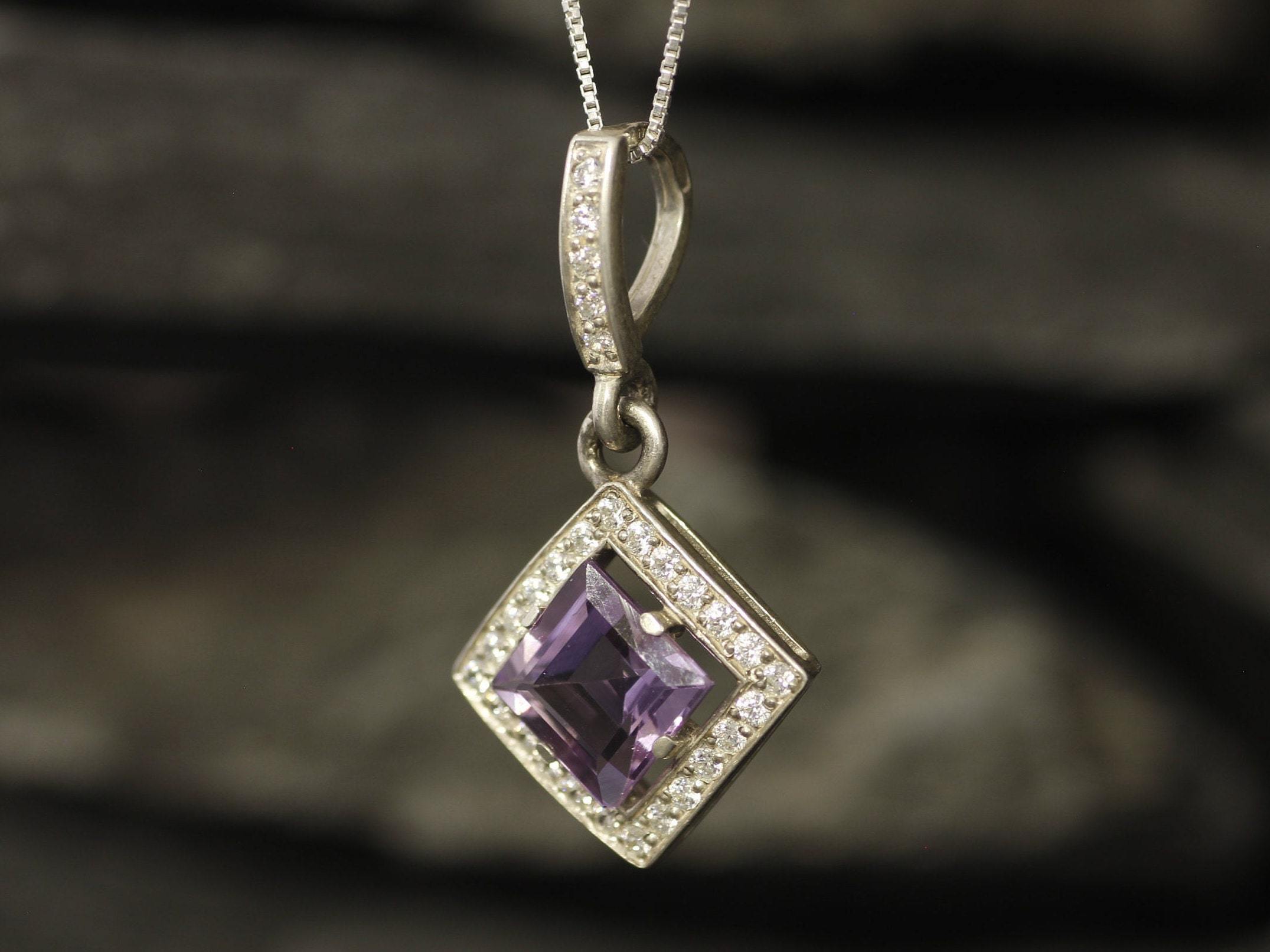 Amethyst Pendant, Natural Amethyst, February Birthstone, Purple Vintage Pendant, Square Pendant, Amethyst Necklace, Amethyst, 925 Silver