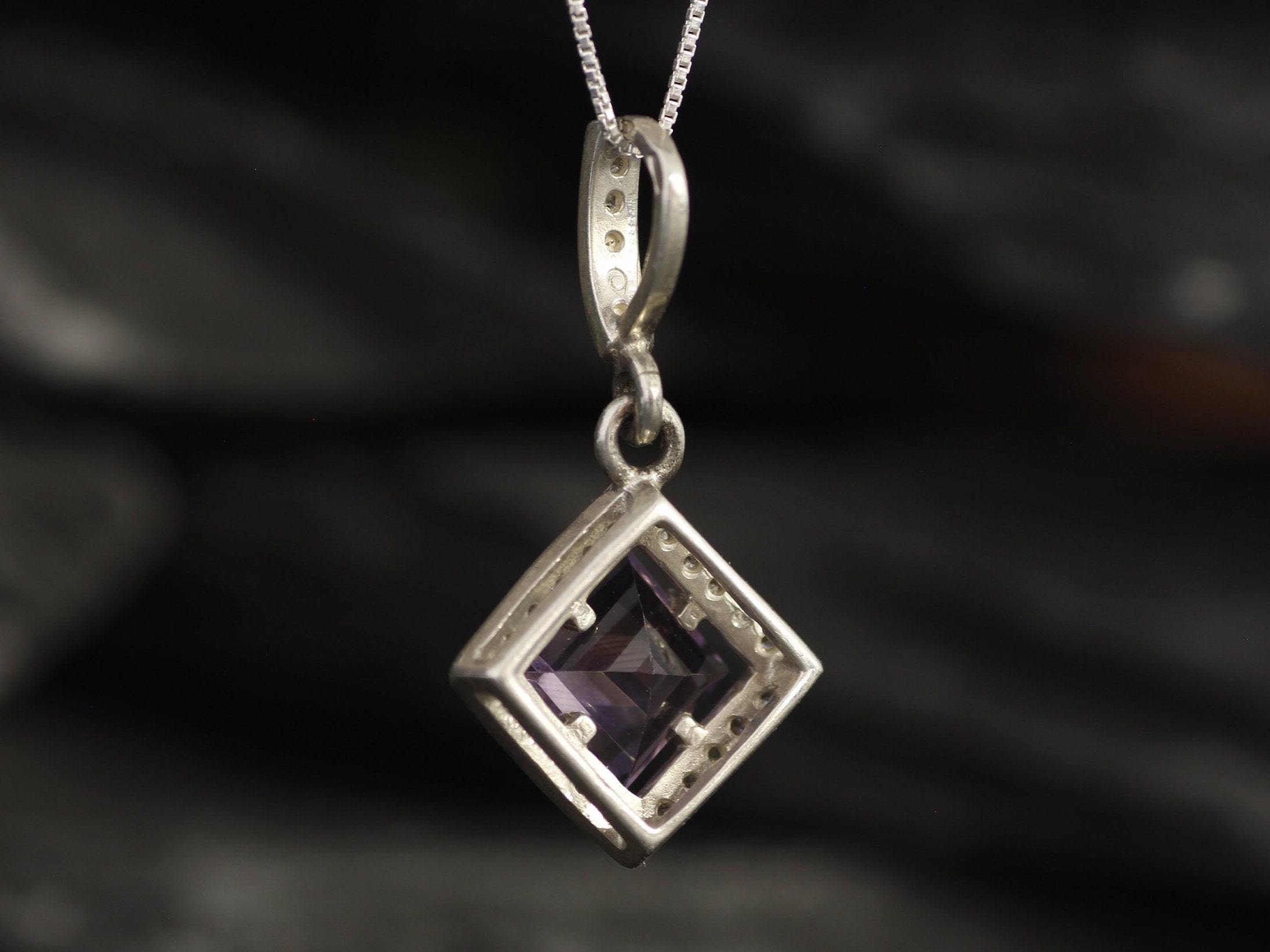 Amethyst Pendant, Natural Amethyst, February Birthstone, Purple Vintage Pendant, Square Pendant, Amethyst Necklace, Amethyst, 925 Silver