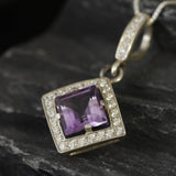 Amethyst Pendant, Natural Amethyst, February Birthstone, Purple Vintage Pendant, Square Pendant, Amethyst Necklace, Amethyst, 925 Silver