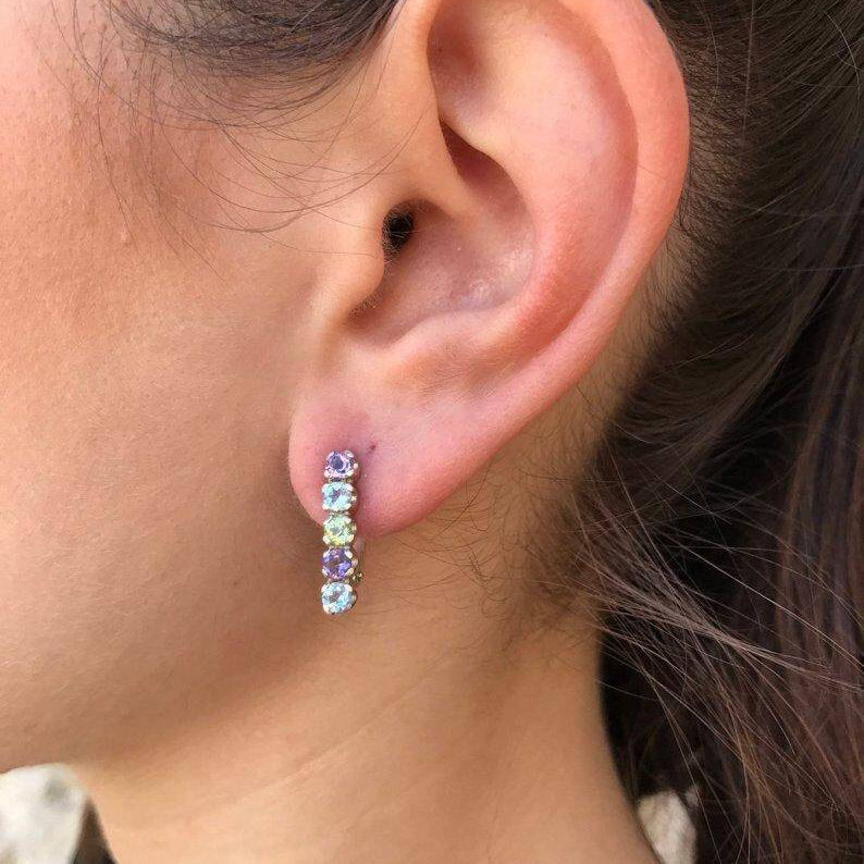 Opal Earrings, Ethiopian Opal, October Birthstone, Bar Earrings, Vintage Opal Studs, Natural Opal Studs, Long Earrings, 925 Silver Earrings