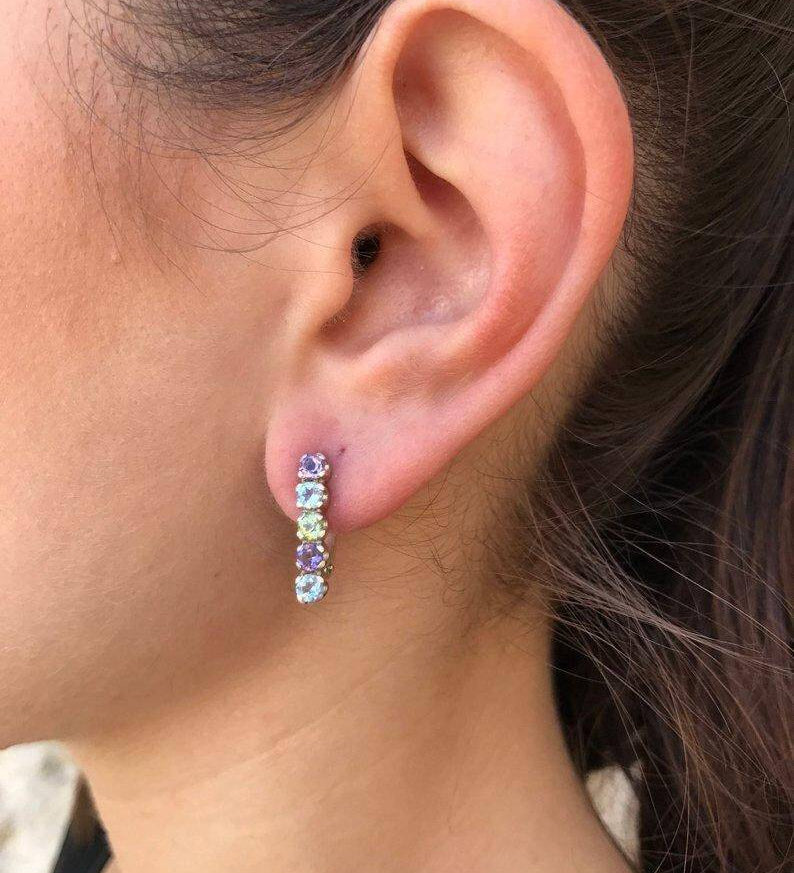 Opal Earrings, Ethiopian Opal, October Birthstone, Bar Earrings, Vintage Opal Studs, Natural Opal Studs, Long Earrings, 925 Silver Earrings