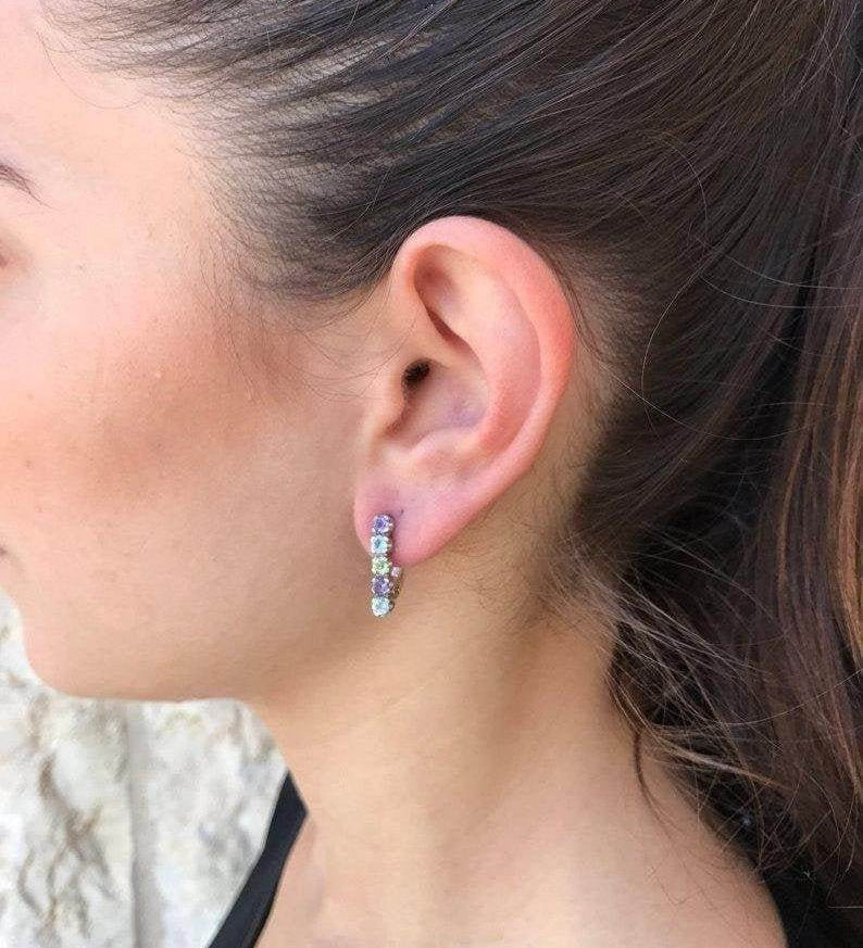 Opal Earrings, Ethiopian Opal, October Birthstone, Bar Earrings, Vintage Opal Studs, Natural Opal Studs, Long Earrings, 925 Silver Earrings(1)