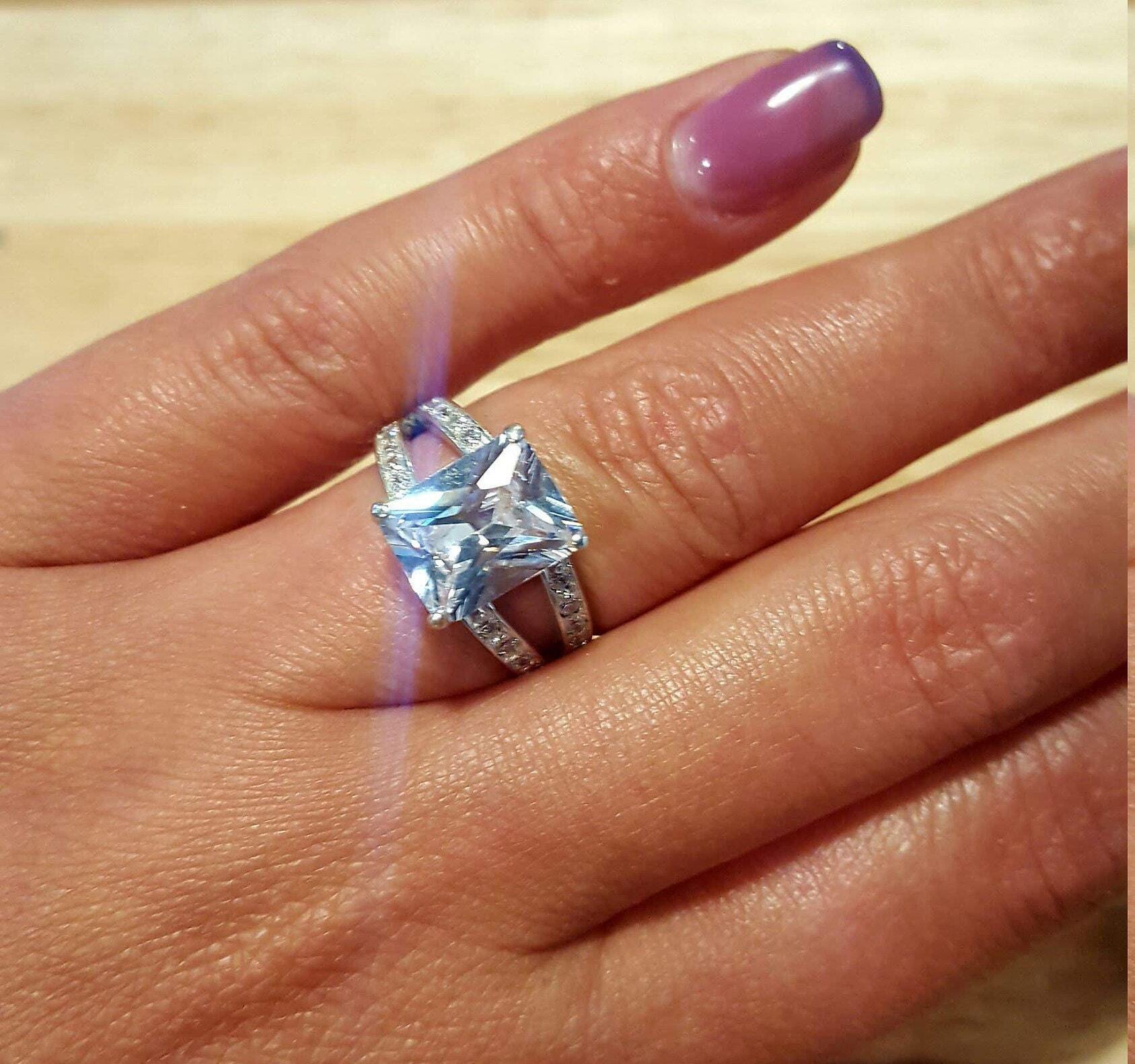 Diamond Ring, Created Diamond Ring, Rectangle Ring, Bridal Ring, Vintage Ring, Radiant Diamond Ring, Zircon Ring, Solid Silver Ring, Diamond