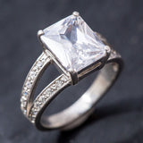 Princess Cut Diamond Ring - Created CZ Gold Ring - Split Paved Gold Band