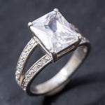 Diamond Ring, Created Diamond Ring, Rectangle Ring, Bridal Ring, Vintage Ring, Radiant Diamond Ring, Zircon Ring, Solid Silver Ring, Diamond