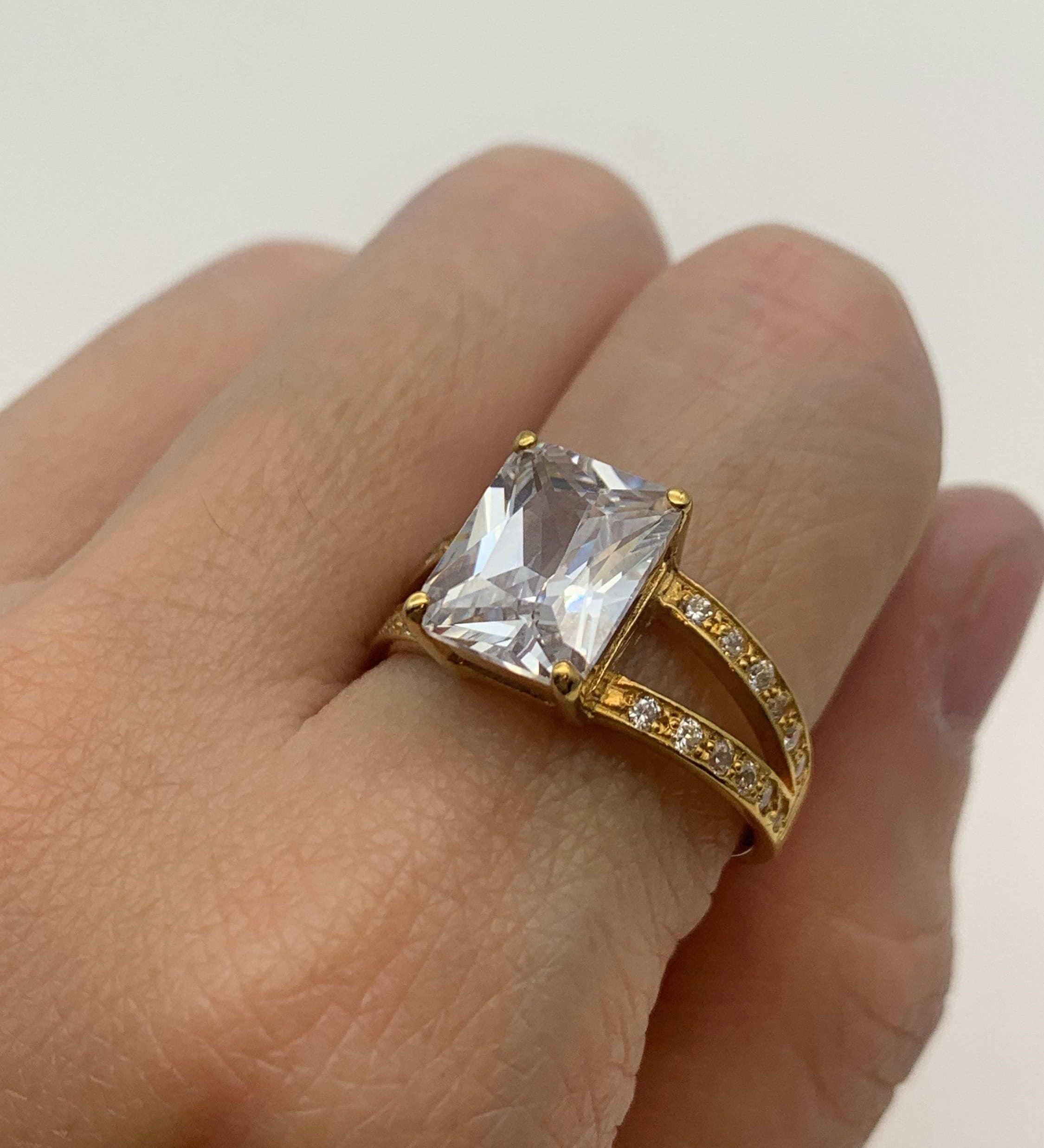 Diamond Ring, Created Diamond Ring, Rectangle Ring, Bridal Ring, Vintage Ring, Radiant Diamond Ring, Zircon Ring, Solid Silver Ring, Diamond(1)