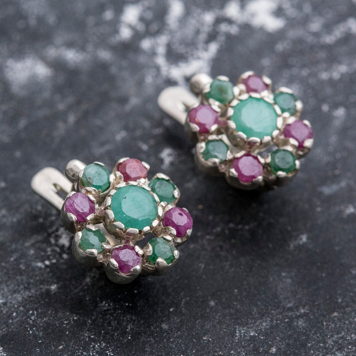 Natural Emerald Earrings made in 925 Sterling Silver with Round Natural Green Emerald in Cluster setting, May Birthstone gift idea, symbolizes growth, harmony, and deep emotional healing, ideal for everyday wear and perfect for birthday gifting and special occasions.