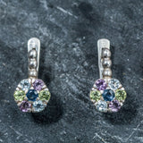 Multistone Flower Earrings - Natural Sapphire Drop Earrings - Colorful Vintage Earrings