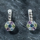 Multistone Flower Earrings - Natural Sapphire Drop Earrings - Colorful Vintage Earrings