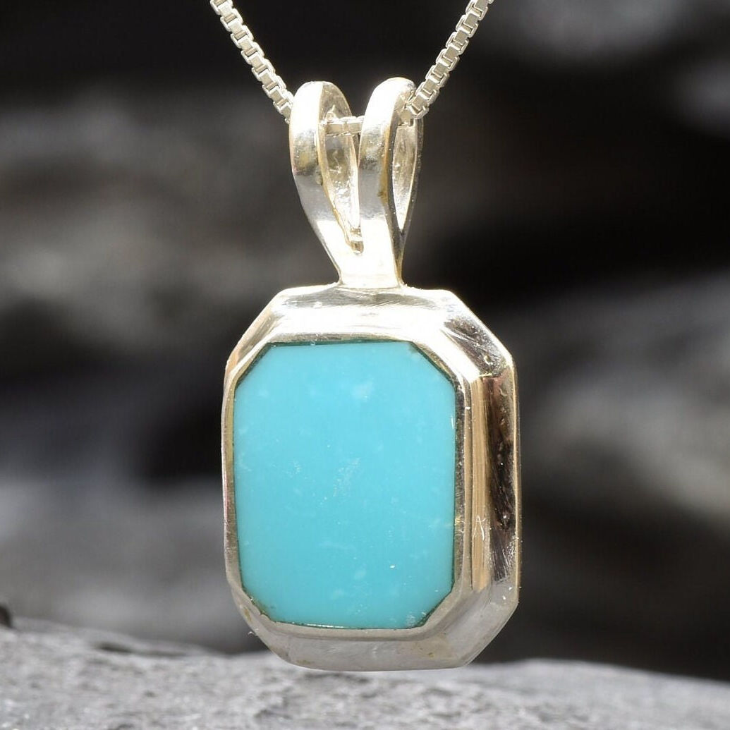 Turquoise Pendant, Natural Turquoise, Blue Necklace, December Birthstone, Rectangle Pendant, Solid Silver Pendant, Sleeping Beauty Pendant