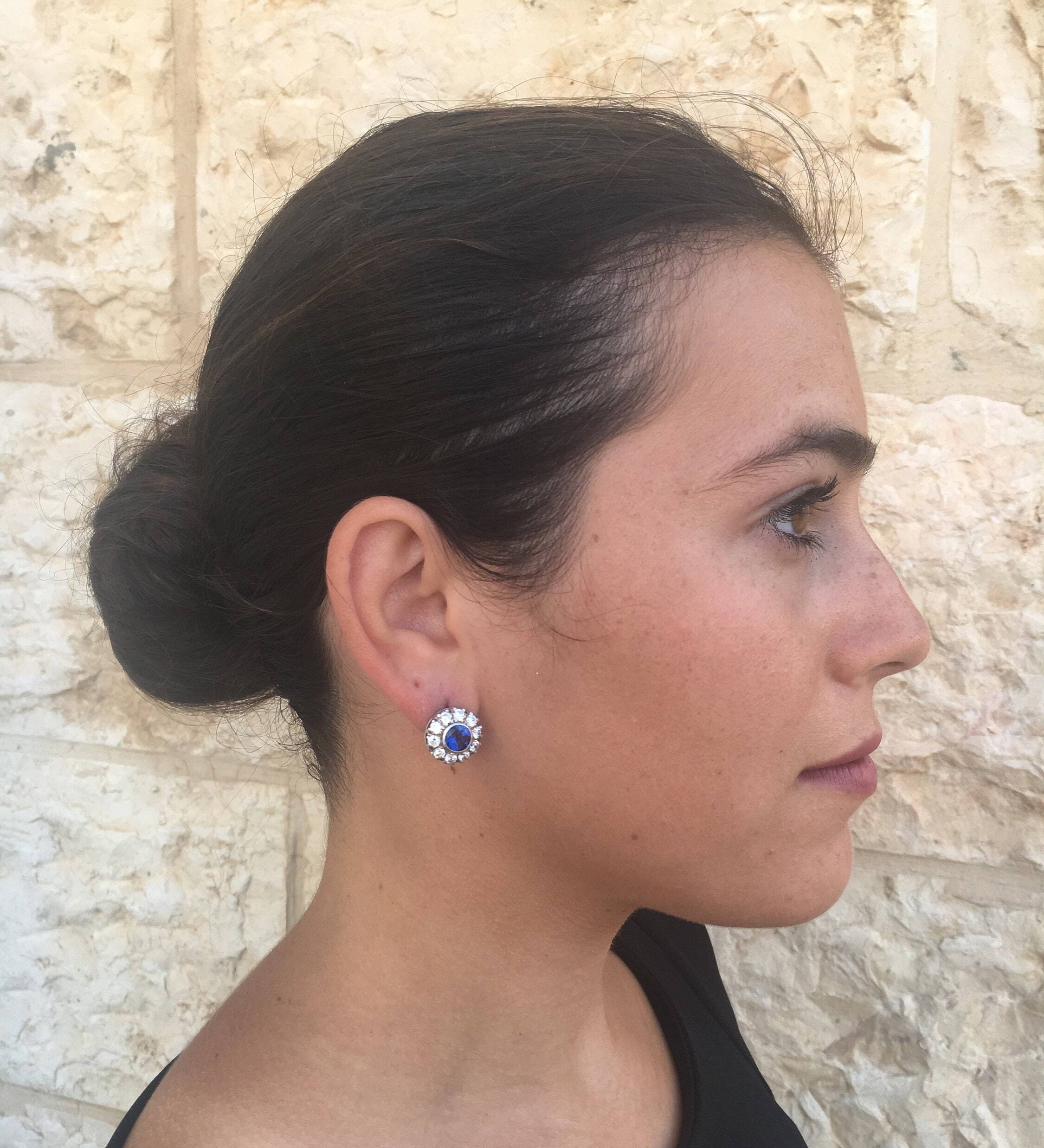 Stylish Created Sapphire Earrings in 925 Sterling Silver, ideal September birthday gift, symbolizing loyalty and sincerity.