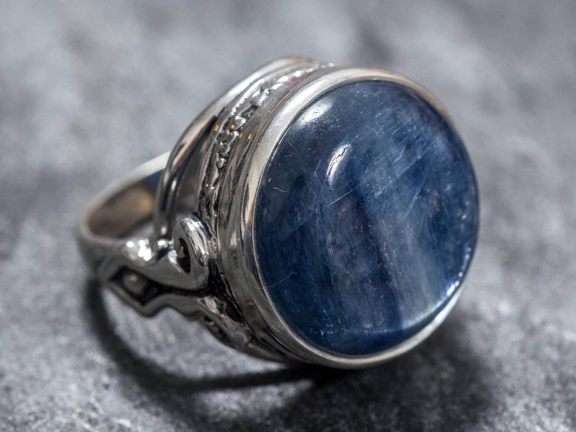 Kyanite Ring, Blue Kyanite, Natural Kyanite, Blue Kyanite Ring, Large Stone Ring, African Kyanite, Vintage Ring, Solid Silver Ring, Kyanite (540674973)