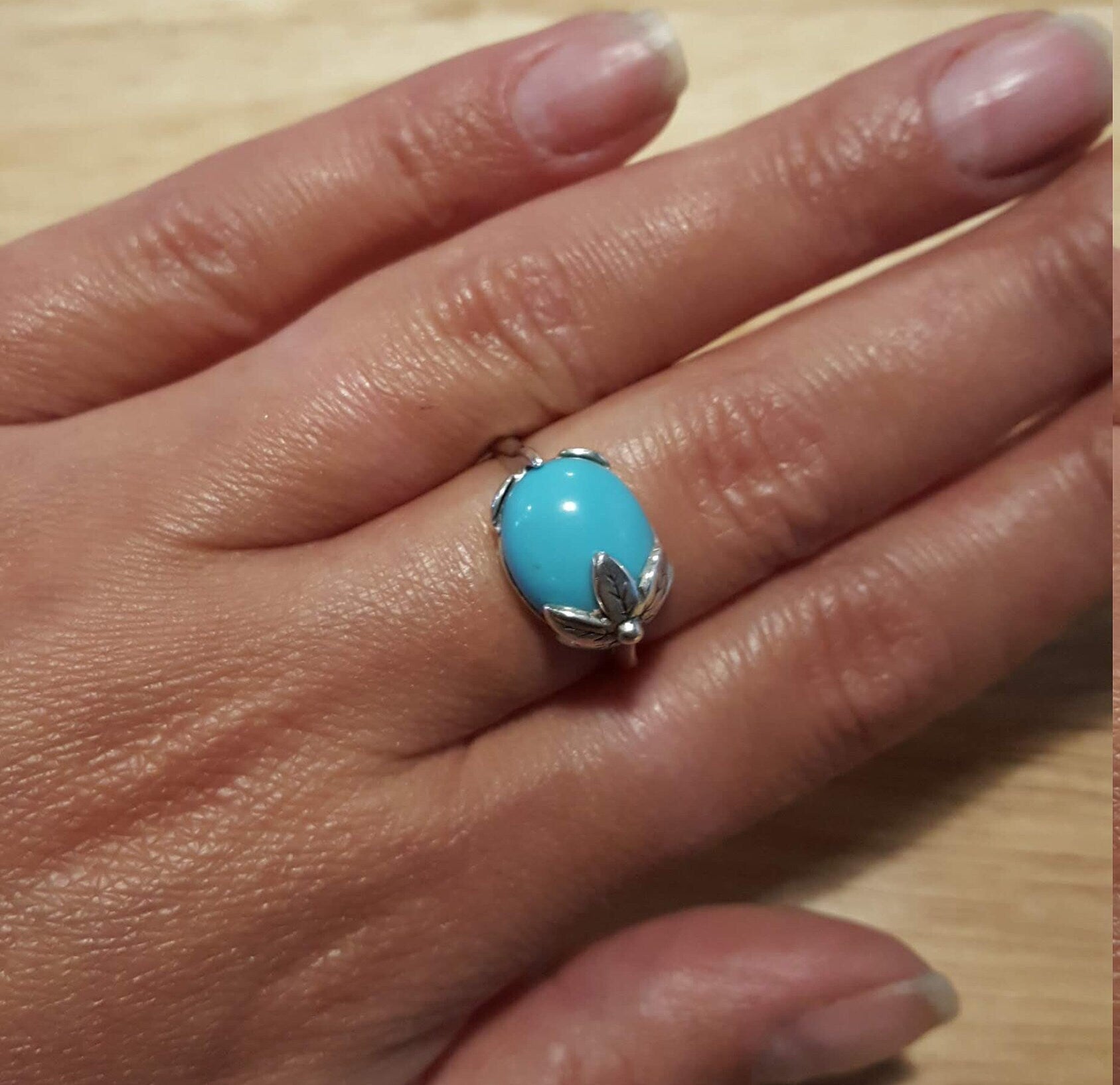 Leaf Ring, Turquoise Ring, Natural Turquoise, December Birthstone, Arizona Turquoise, Vintage Rings, Sleeping Beauty Turquoise, Solid Silver