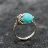 Turquoise Ring - Blue Leaf Ring - Vintage Solitaire Ring